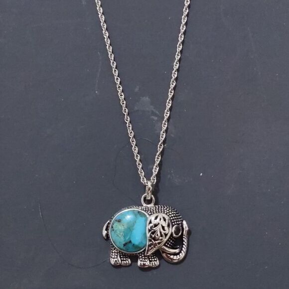 No Brand Jewelry - Womens Sterling Silver Turquoise Elephant Pendant Necklace